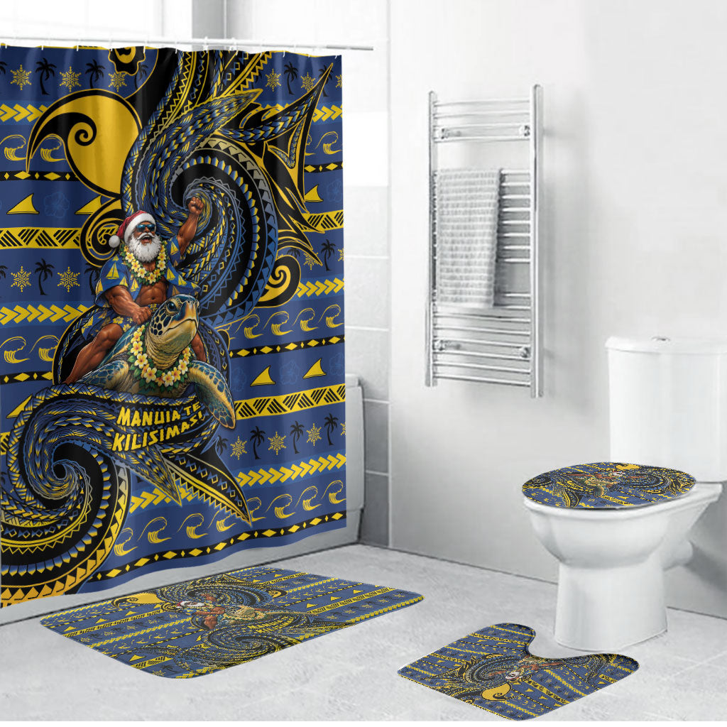 Tokelau Christmas Bathroom Set Santa Riding Sea Turtle DT05 Bathroom Set (4 pcs) Navy - Polynesian Pride