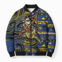 Tokelau Christmas Bomber Puffer Jacket Santa Riding Sea Turtle DT05 Unisex Navy - Polynesian Pride