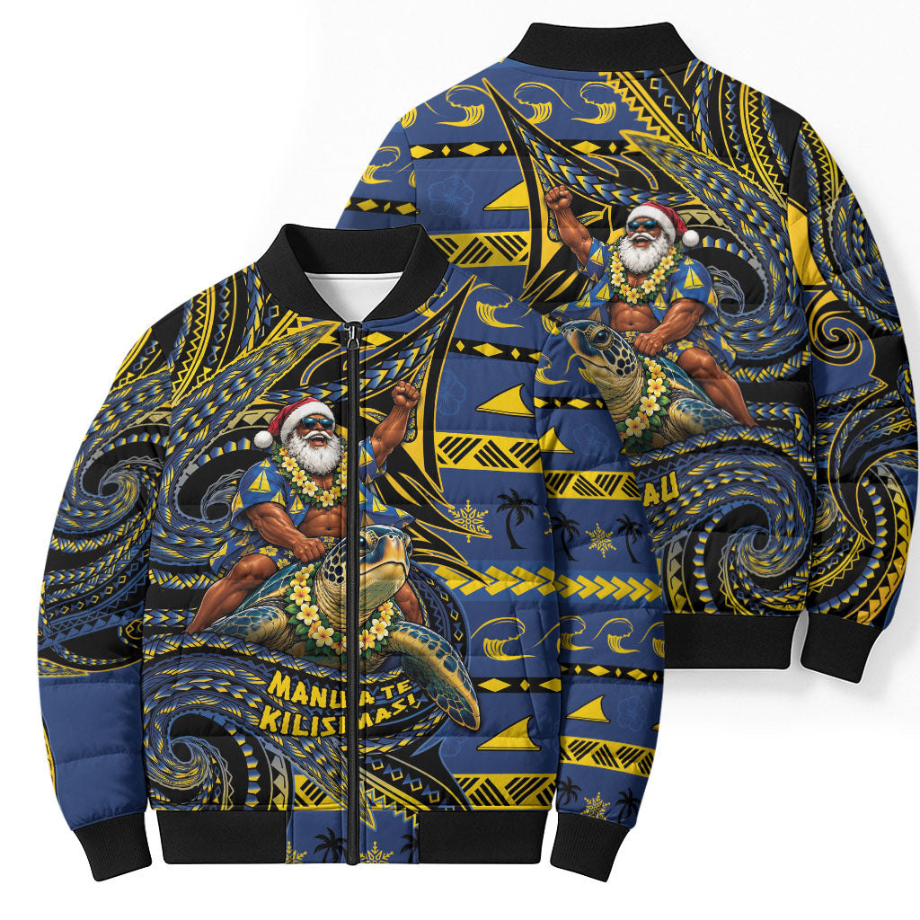Tokelau Christmas Bomber Puffer Jacket Santa Riding Sea Turtle DT05 - Polynesian Pride