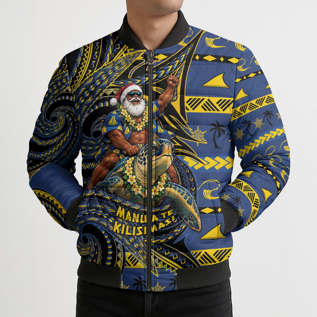 Tokelau Christmas Bomber Puffer Jacket Santa Riding Sea Turtle DT05 - Polynesian Pride