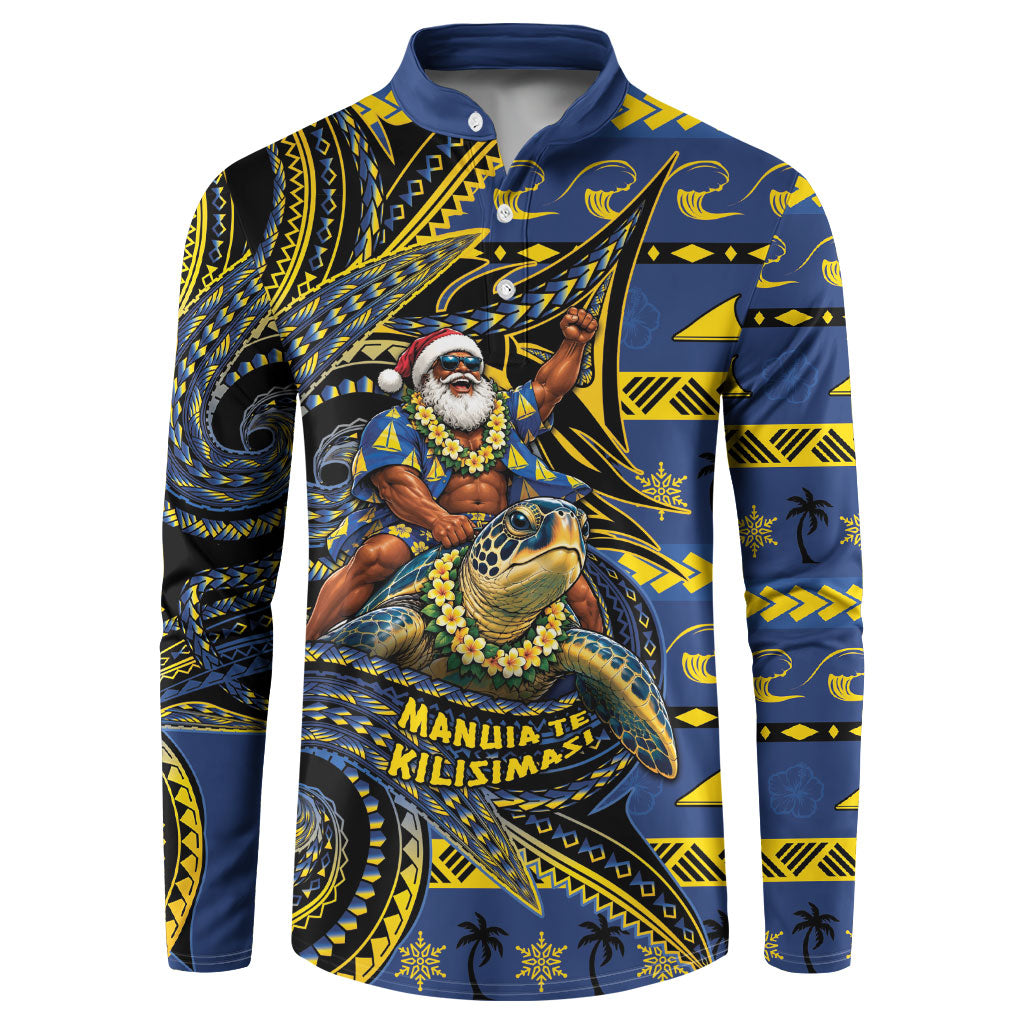 Tokelau Christmas Button Sweatshirt Santa Riding Sea Turtle