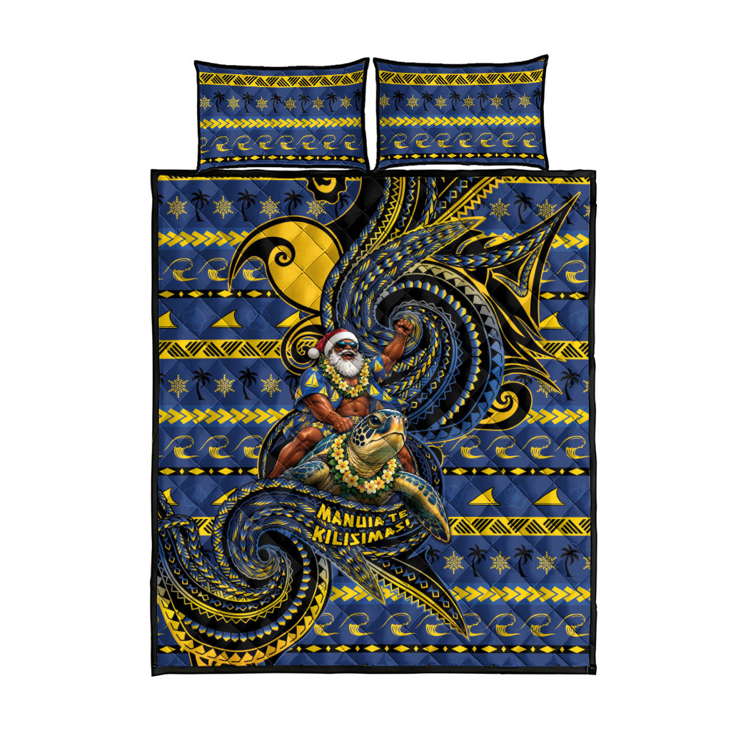 Tokelau Christmas Quilt Bed Set Santa Riding Sea Turtle DT05 - Polynesian Pride