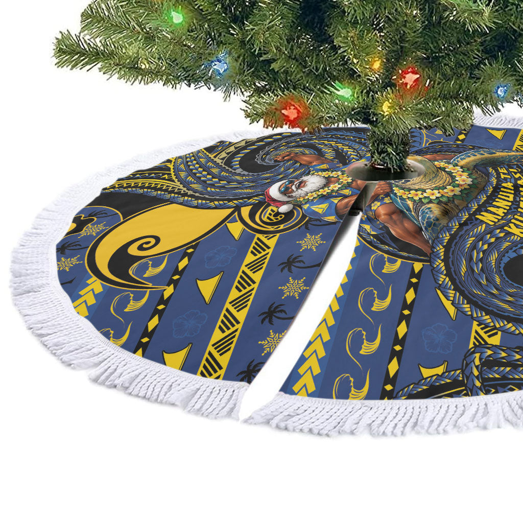 Tokelau Christmas Tree Skirt Santa Riding Sea Turtle DT05 - Polynesian Pride
