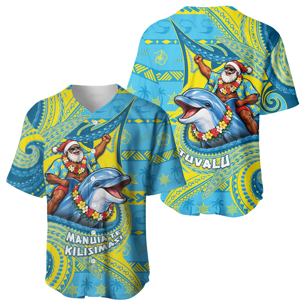 Tuvalu Christmas Baseball Jersey Santa Riding Ocean Dolphin DT05 - Polynesian Pride
