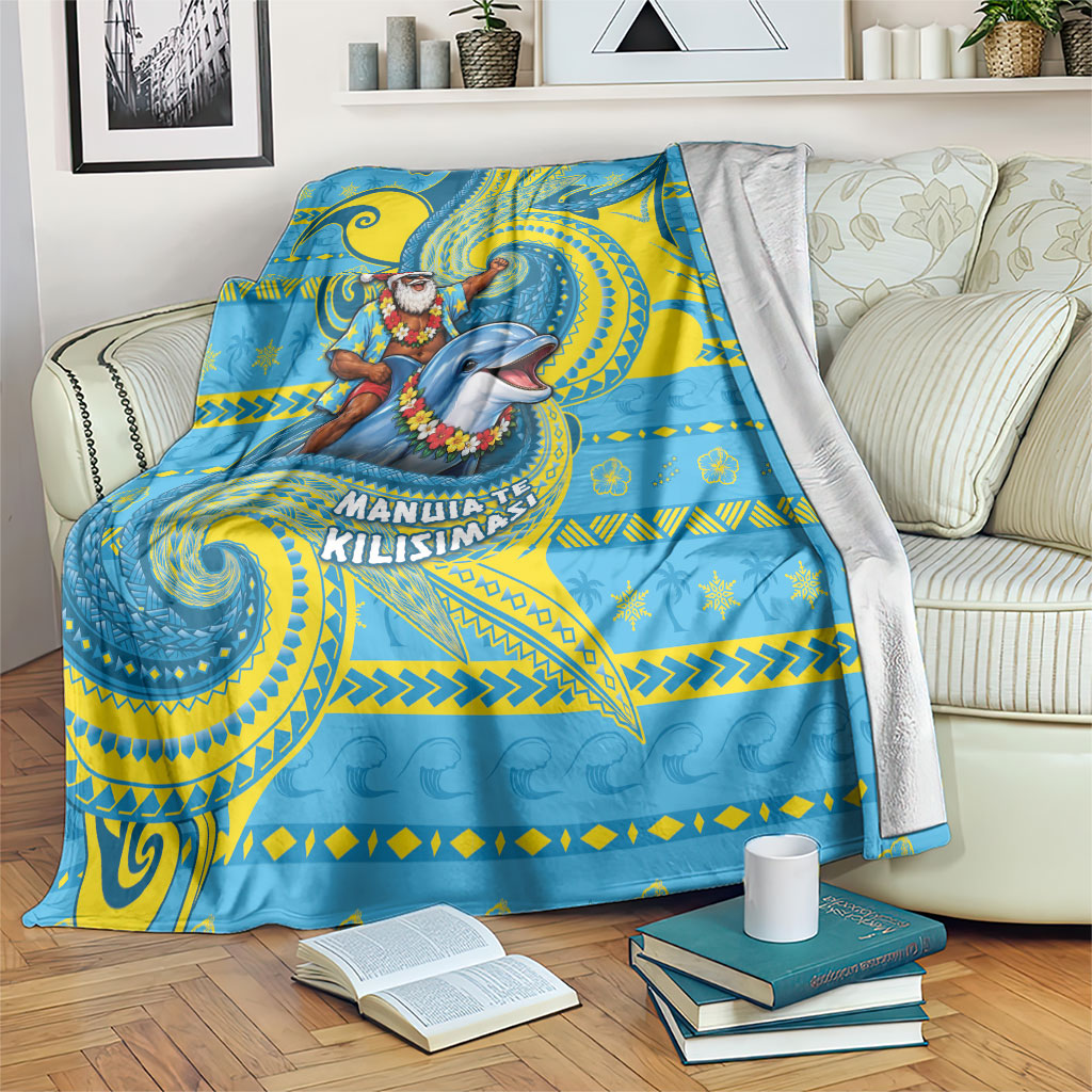 Tuvalu Christmas Blanket Santa Riding Ocean Dolphin