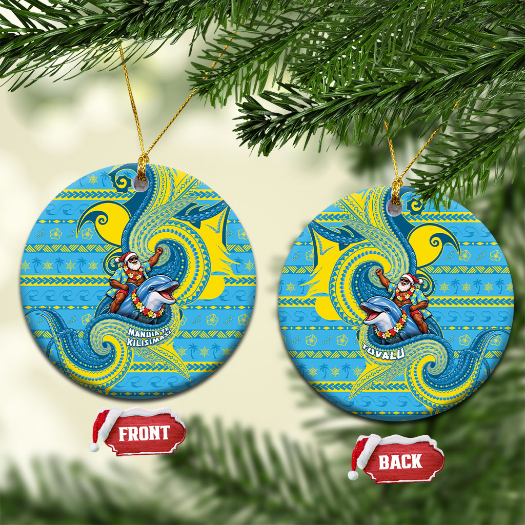 Tuvalu Christmas Ceramic Ornament Santa Riding Ocean Dolphin