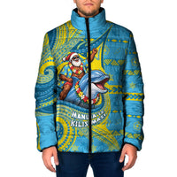 Tuvalu Christmas Padded Jacket Santa Riding Ocean Dolphin DT05 Men Blue - Polynesian Pride
