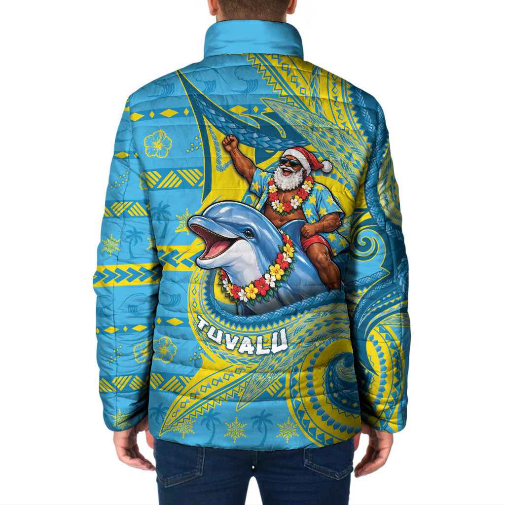 Tuvalu Christmas Padded Jacket Santa Riding Ocean Dolphin DT05 - Polynesian Pride