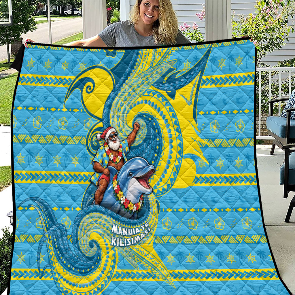 Tuvalu Christmas Quilt Santa Riding Ocean Dolphin