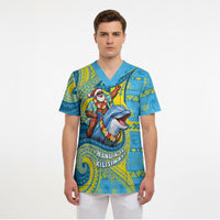 Tuvalu Christmas Scrub Top Santa Riding Ocean Dolphin DT05 - Polynesian Pride
