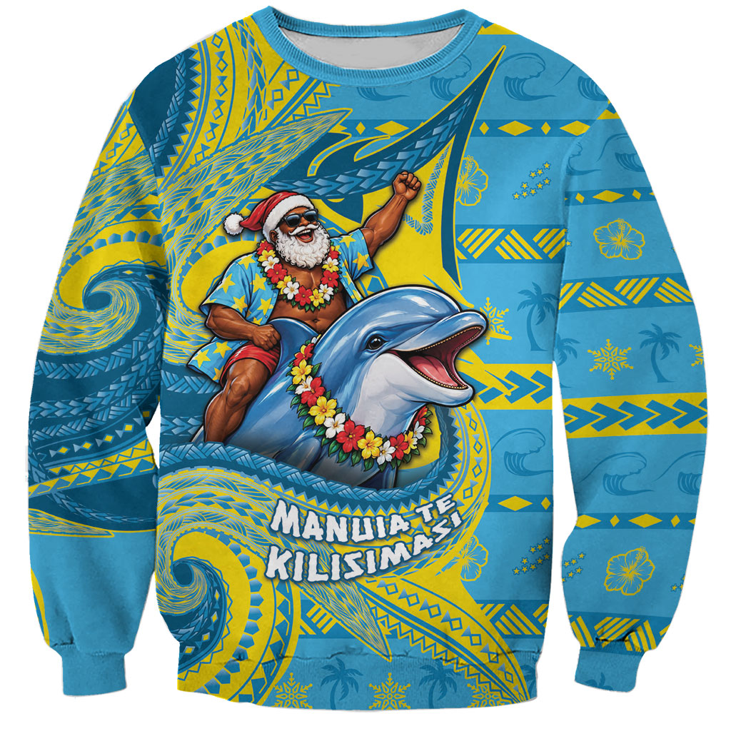 Tuvalu Christmas Sweatshirt Santa Riding Ocean Dolphin