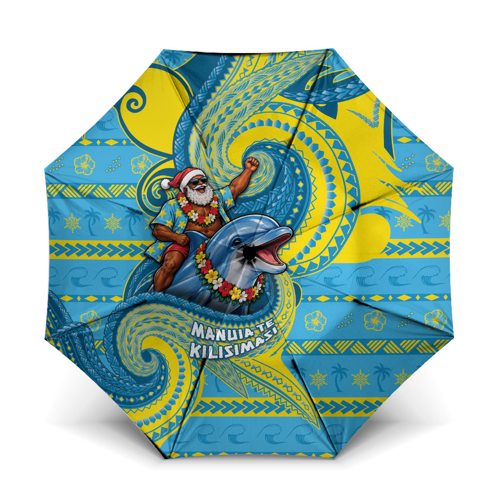 Tuvalu Christmas Umbrella Santa Riding Ocean Dolphin