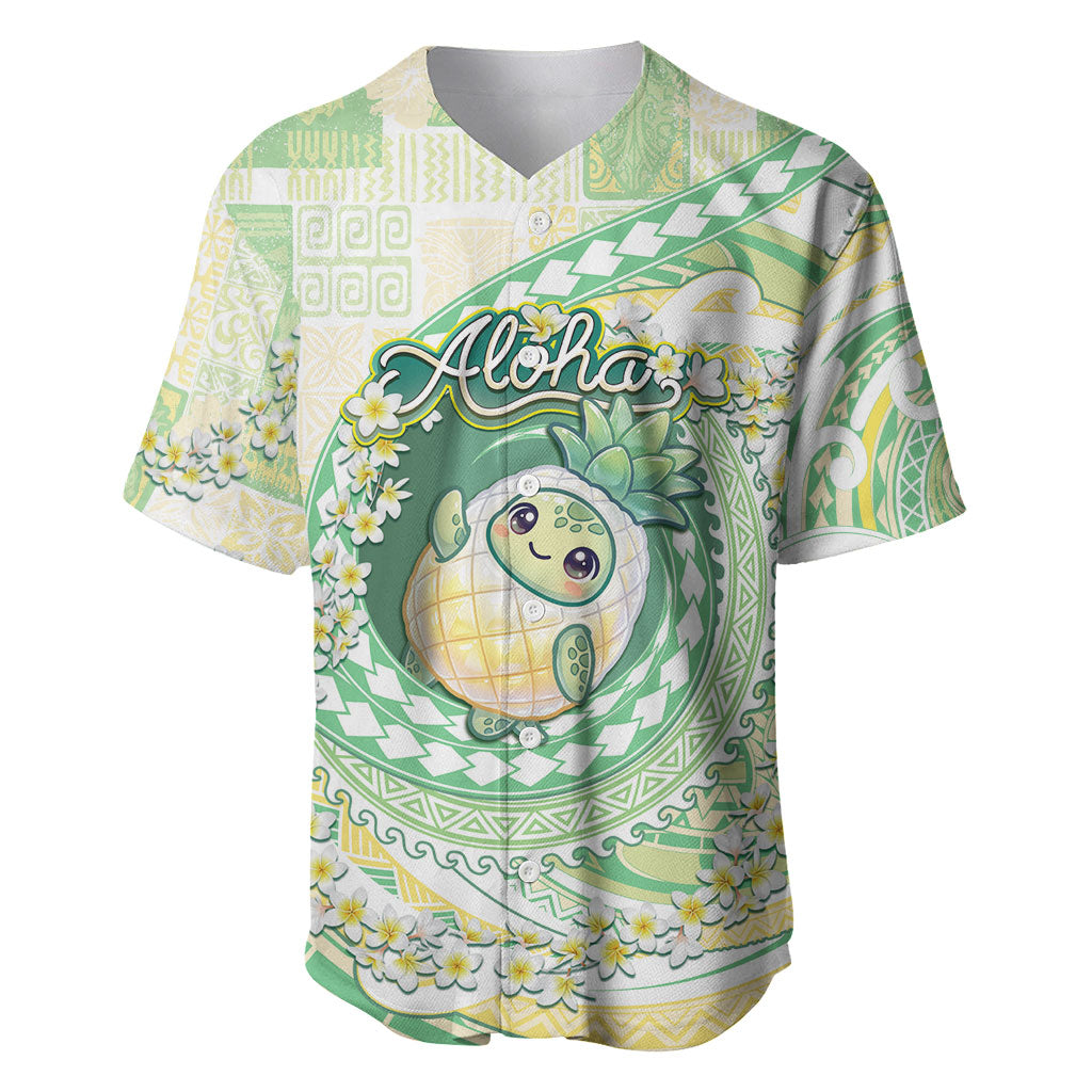 Hawaii Pineapple Baseball Jersey Cute Cosplay Turtle Plumeria Spiral DT05 Mint - Polynesian Pride