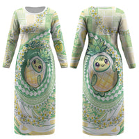 Hawaii Pineapple Couples Matching Long Sleeve Bodycon Dress and Long Sleeve Button Shirt Cute Cosplay Turtle Plumeria Spiral DT05 - Polynesian Pride