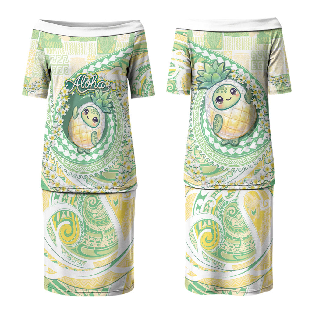 Hawaii Pineapple Couples Matching Puletasi and Hawaiian Shirt Cute Cosplay Turtle Plumeria Spiral DT05 - Polynesian Pride