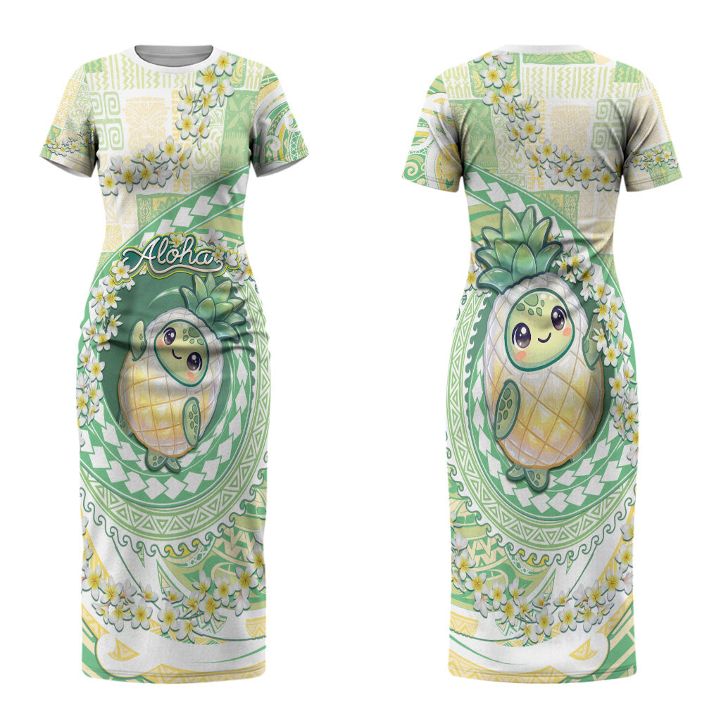 Hawaii Pineapple Couples Matching Short Sleeve Bodycon Dress and Long Sleeve Button Shirt Cute Cosplay Turtle Plumeria Spiral DT05 - Polynesian Pride