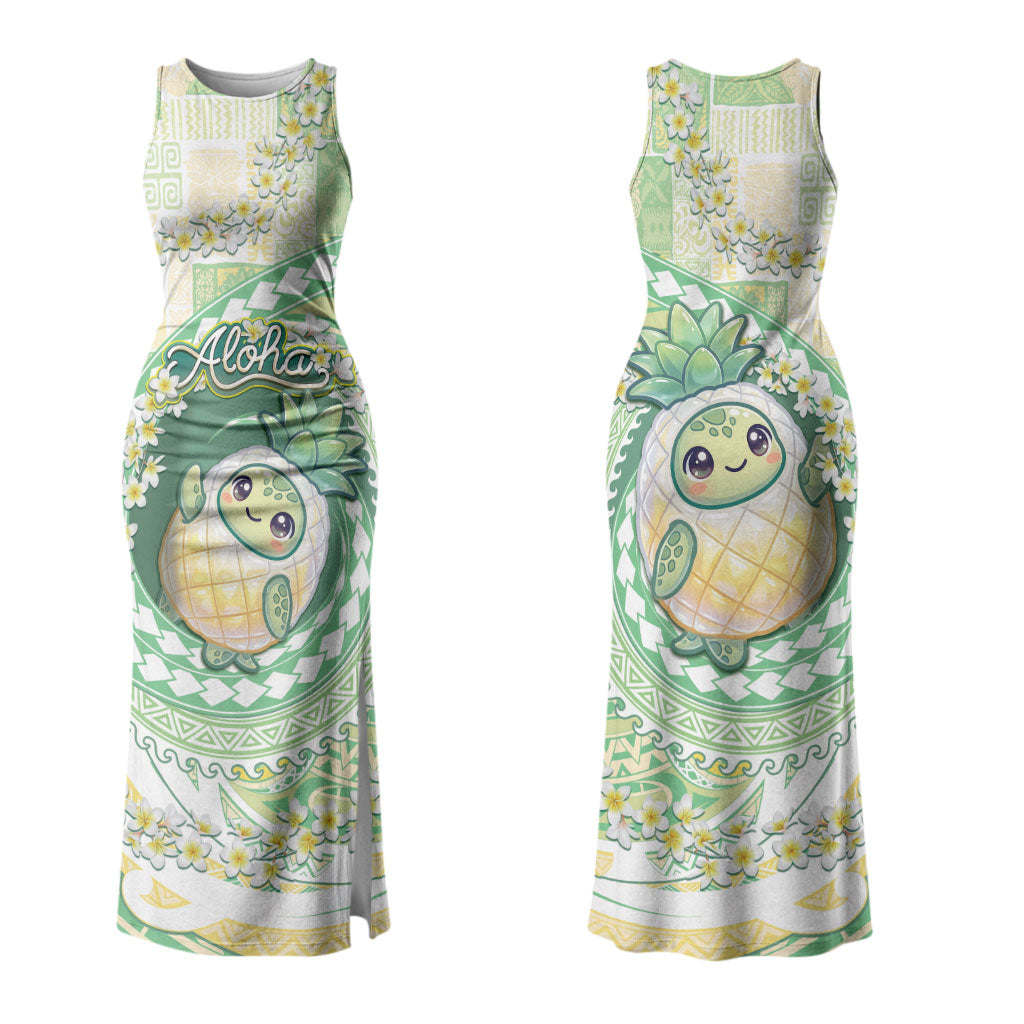 Hawaii Pineapple Family Matching Tank Maxi Dress and Hawaiian Shirt Cute Cosplay Turtle Plumeria Spiral DT05 Mom's Dress Mint - Polynesian Pride