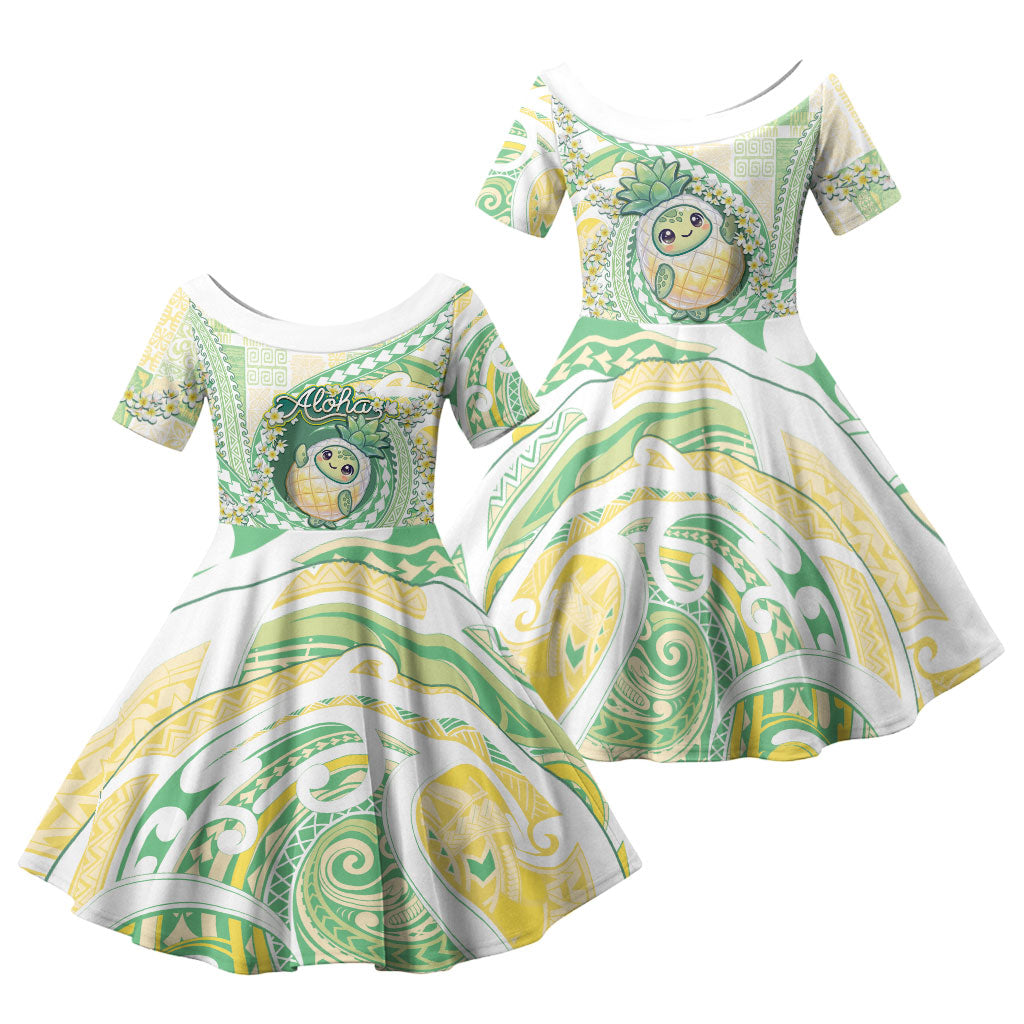 Hawaii Pineapple Family Matching Tank Maxi Dress and Hawaiian Shirt Cute Cosplay Turtle Plumeria Spiral DT05 Daughter's Dress Mint - Polynesian Pride