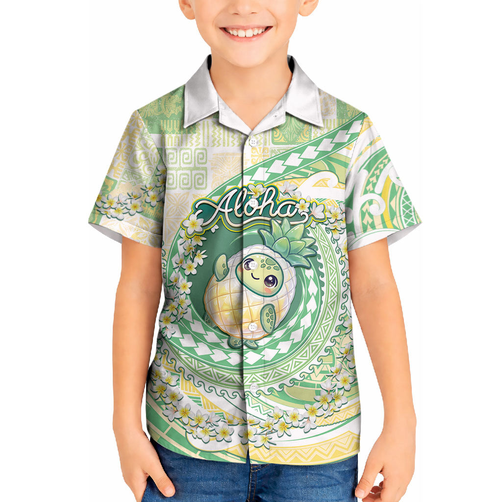 Hawaii Pineapple Kid Hawaiian Shirt Cute Cosplay Turtle Plumeria Spiral DT05 Kid Mint - Polynesian Pride