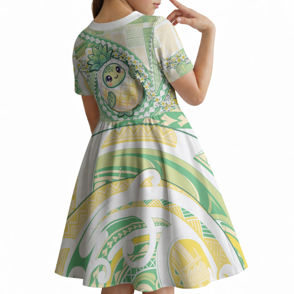 Hawaii Pineapple Kid Short Sleeve Dress Cute Cosplay Turtle Plumeria Spiral DT05 - Polynesian Pride