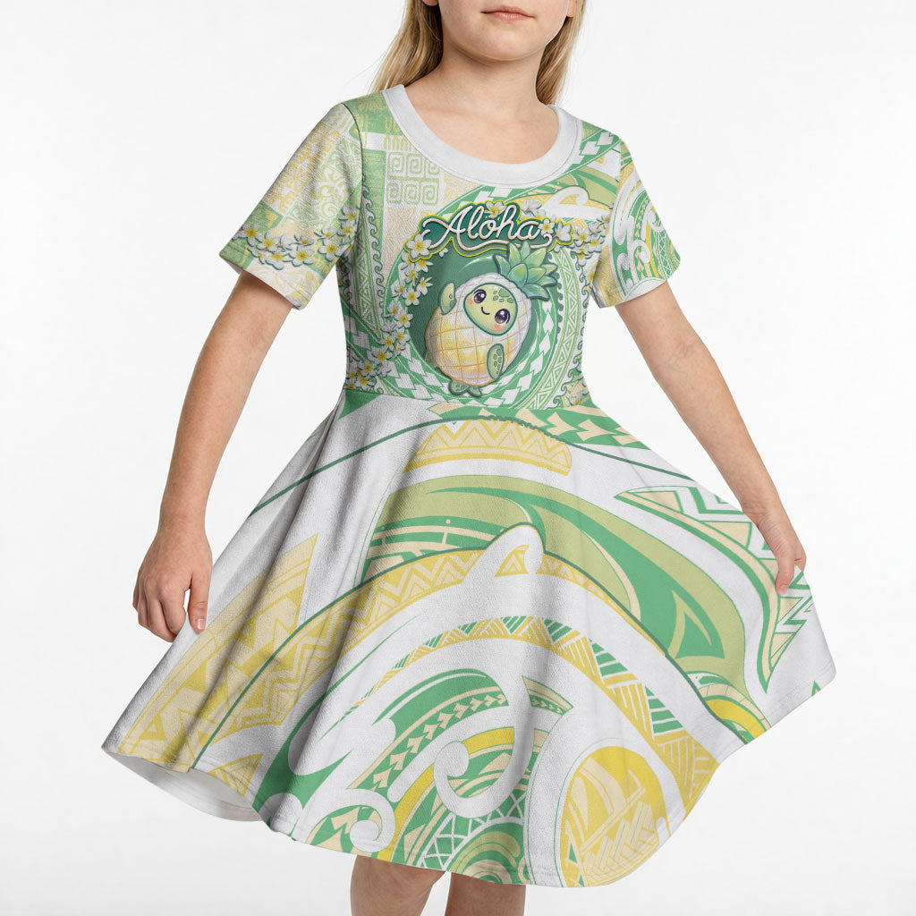 Hawaii Pineapple Kid Short Sleeve Dress Cute Cosplay Turtle Plumeria Spiral DT05 - Polynesian Pride
