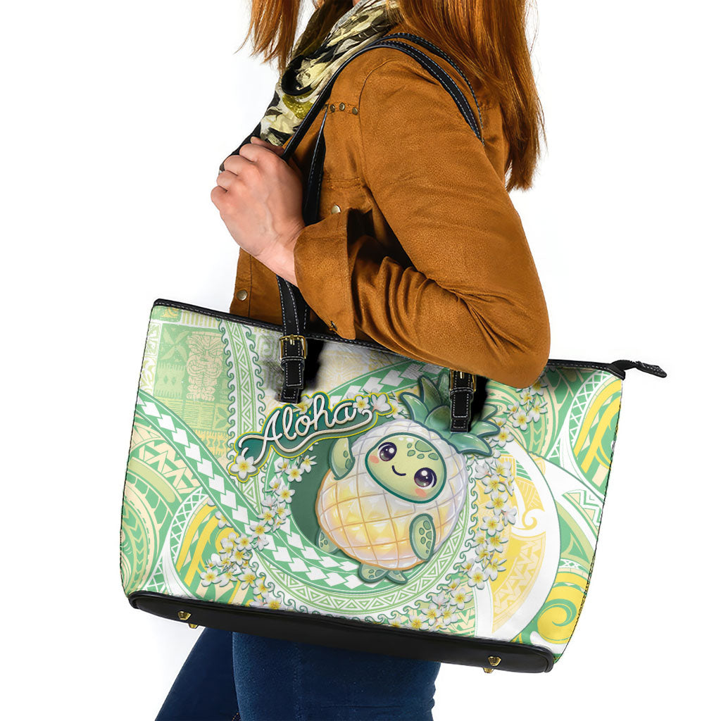Hawaii Pineapple Leather Tote Bag Cute Cosplay Turtle Plumeria Spiral DT05 Mint - Polynesian Pride