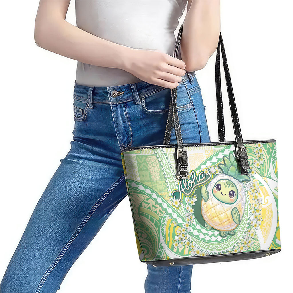 Hawaii Pineapple Leather Tote Bag Cute Cosplay Turtle Plumeria Spiral DT05 - Polynesian Pride