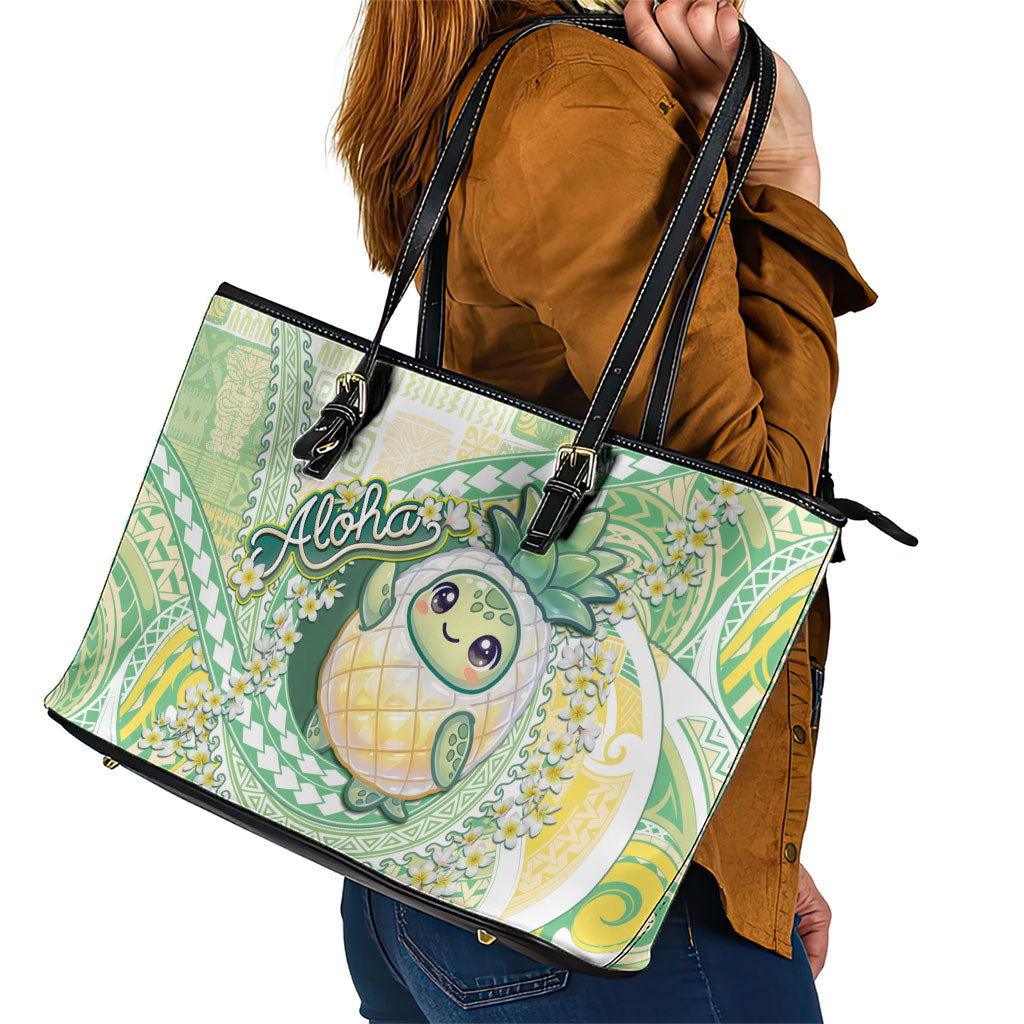 Hawaii Pineapple Leather Tote Bag Cute Cosplay Turtle Plumeria Spiral DT05 - Polynesian Pride