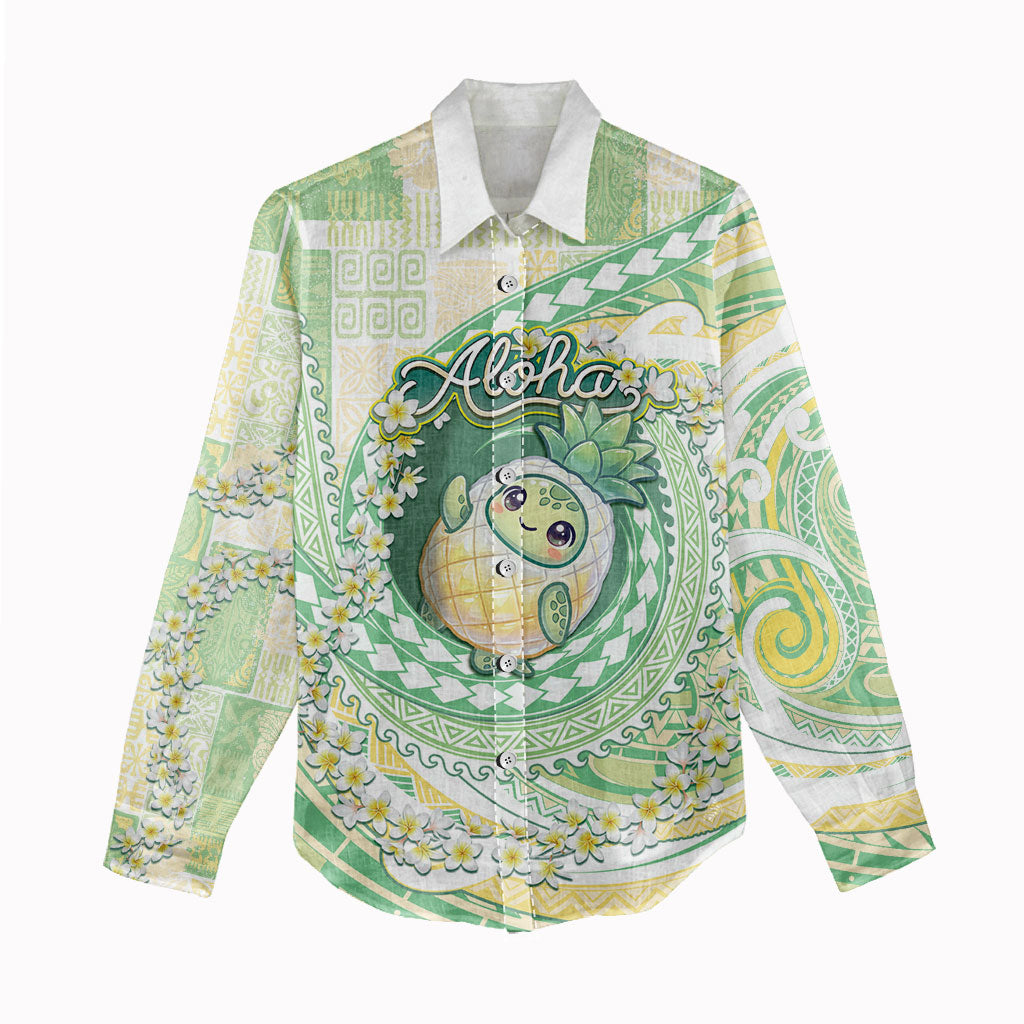 Hawaii Pineapple Women Casual Shirt Cute Cosplay Turtle Plumeria Spiral DT05 - Polynesian Pride