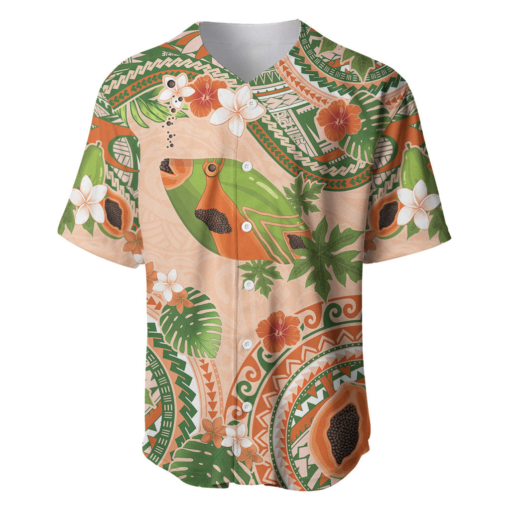 Hawaii Papaya Baseball Jersey Cute Cosplay Humuhumu Fish Plumeria Waves DT05 Orange - Polynesian Pride