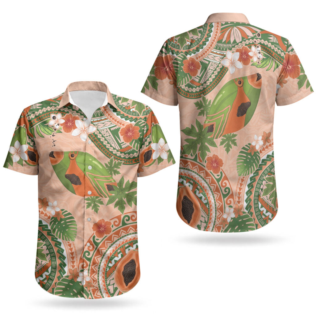 Hawaii Papaya Couples Matching Off Shoulder Maxi Dress and Hawaiian Shirt Cute Cosplay Humuhumu Fish Plumeria Waves DT05 - Polynesian Pride