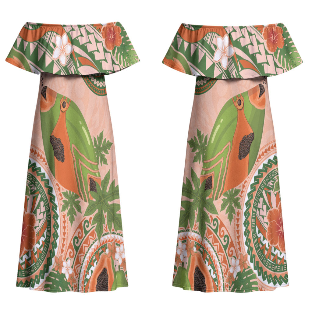 Hawaii Papaya Couples Matching Off Shoulder Maxi Dress and Hawaiian Shirt Cute Cosplay Humuhumu Fish Plumeria Waves DT05 - Polynesian Pride