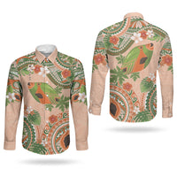 Hawaii Papaya Couples Matching Off Shoulder Short Dress and Long Sleeve Button Shirt Cute Cosplay Humuhumu Fish Plumeria Waves DT05 - Polynesian Pride