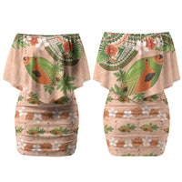 Hawaii Papaya Couples Matching Off Shoulder Short Dress and Long Sleeve Button Shirt Cute Cosplay Humuhumu Fish Plumeria Waves DT05 - Polynesian Pride