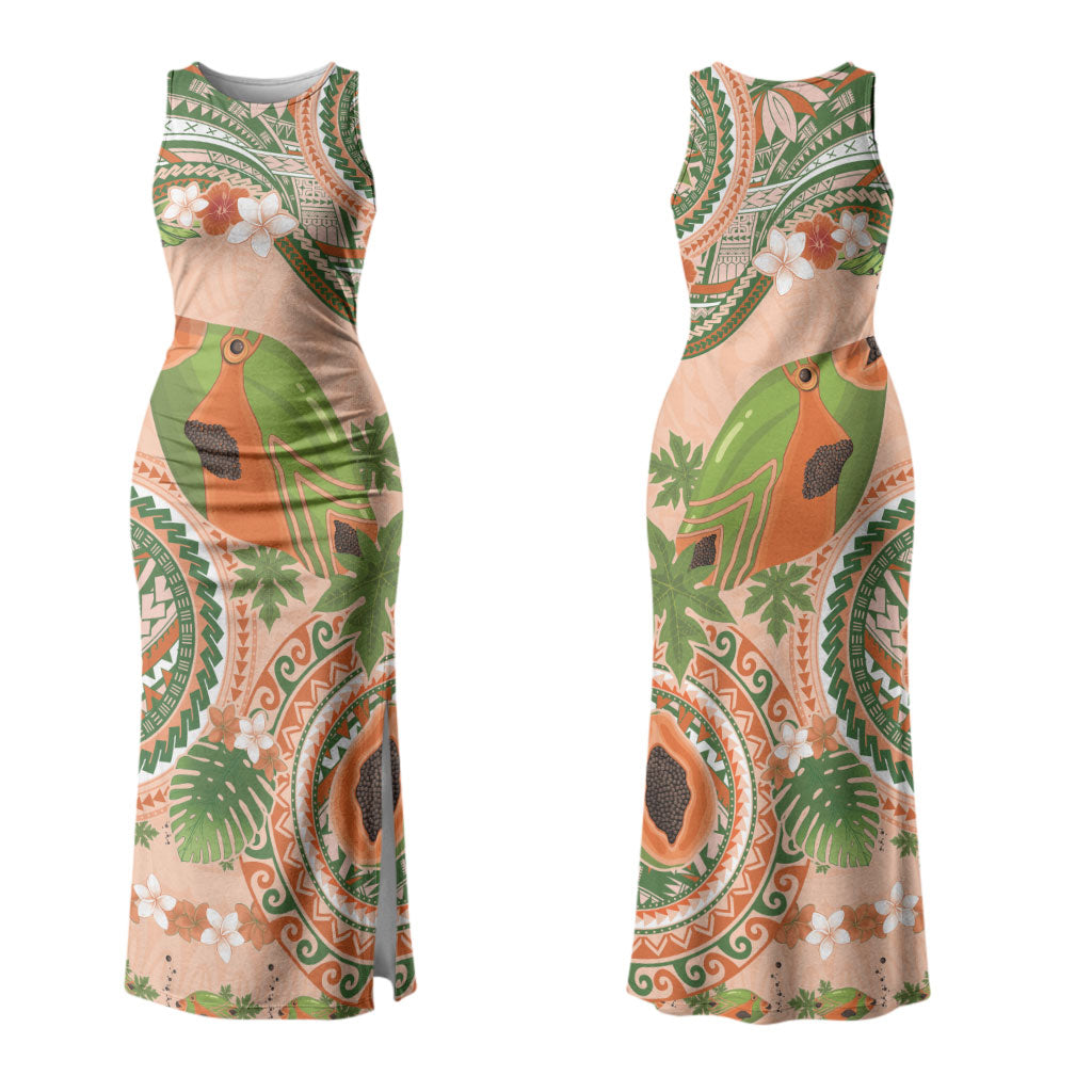 Hawaii Papaya Couples Matching Tank Maxi Dress and Hawaiian Shirt Cute Cosplay Humuhumu Fish Plumeria Waves DT05 - Polynesian Pride