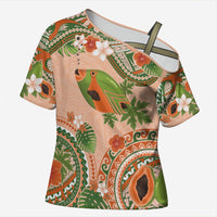 Hawaii Papaya Cross Shoulder Shirt Cute Cosplay Humuhumu Fish Plumeria Waves DT05 Female Orange - Polynesian Pride