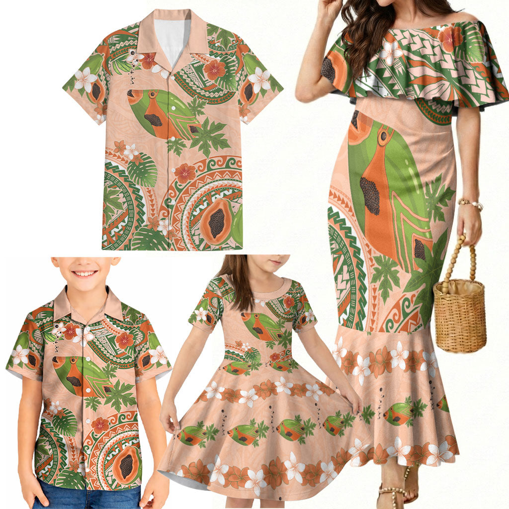 Hawaii Papaya Family Matching Mermaid Dress and Hawaiian Shirt Cute Cosplay Humuhumu Fish Plumeria Waves DT05 - Polynesian Pride