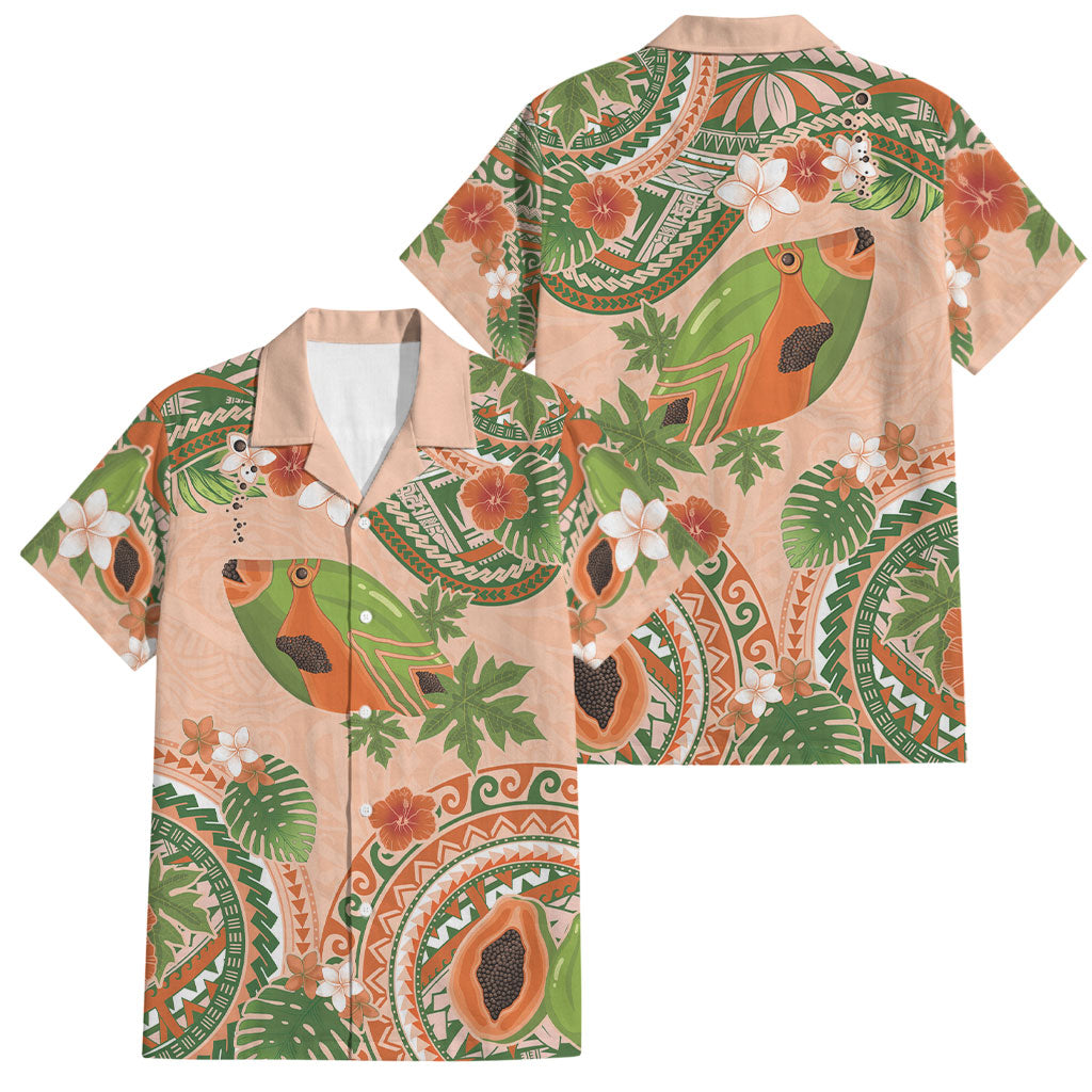 Hawaii Papaya Family Matching Puletasi and Hawaiian Shirt Cute Cosplay Humuhumu Fish Plumeria Waves DT05 Dad's Shirt - Short Sleeve Orange - Polynesian Pride