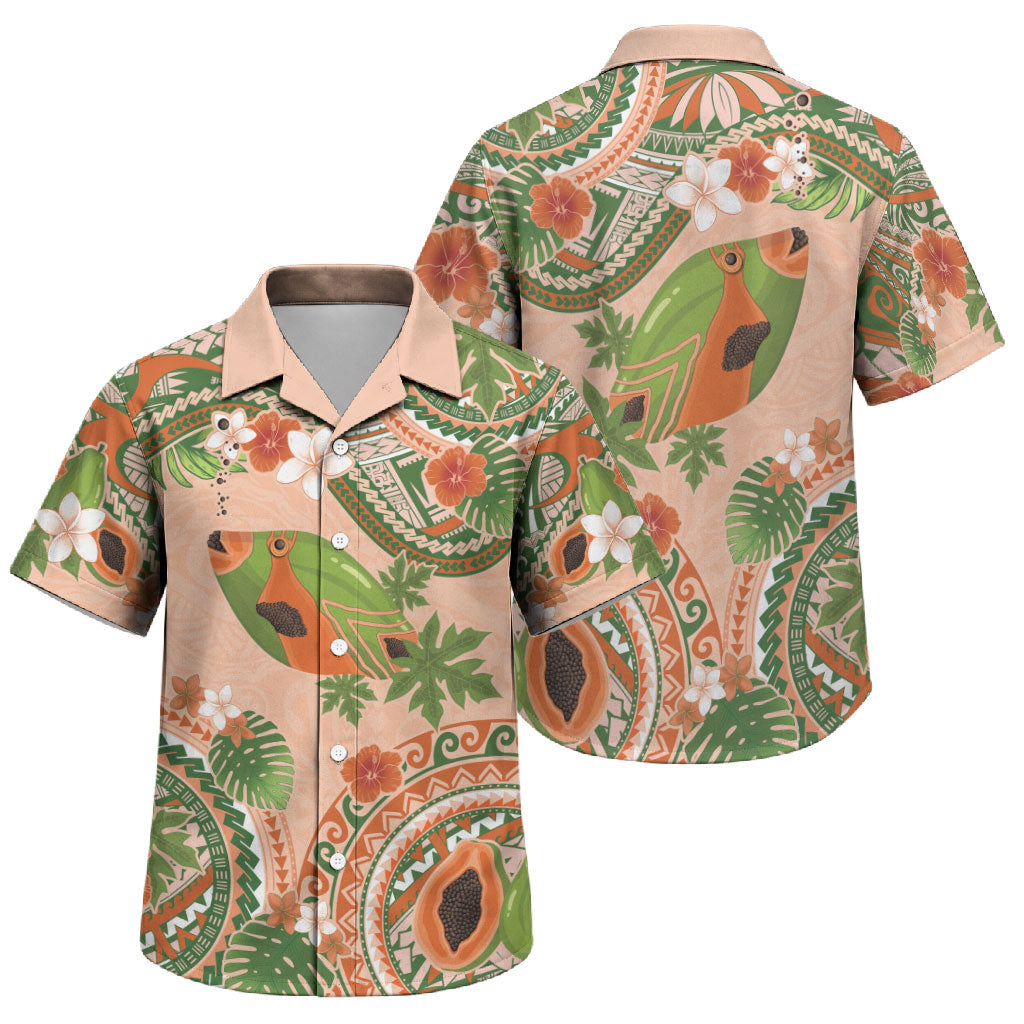 Hawaii Papaya Family Matching Puletasi and Hawaiian Shirt Cute Cosplay Humuhumu Fish Plumeria Waves DT05 Son's Shirt Orange - Polynesian Pride