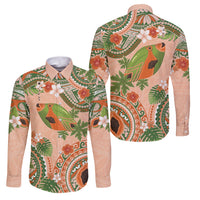 Hawaii Papaya Family Matching Short Sleeve Bodycon Dress and Hawaiian Shirt Cute Cosplay Humuhumu Fish Plumeria Waves DT05 Dad's Shirt - Long Sleeve Orange - Polynesian Pride