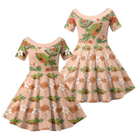Hawaii Papaya Family Matching Short Sleeve Bodycon Dress and Hawaiian Shirt Cute Cosplay Humuhumu Fish Plumeria Waves DT05 Daughter's Dress Orange - Polynesian Pride