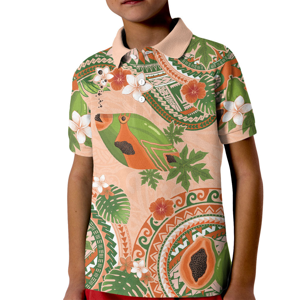 Hawaii Papaya Kid Polo Shirt Cute Cosplay Humuhumu Fish Plumeria Waves