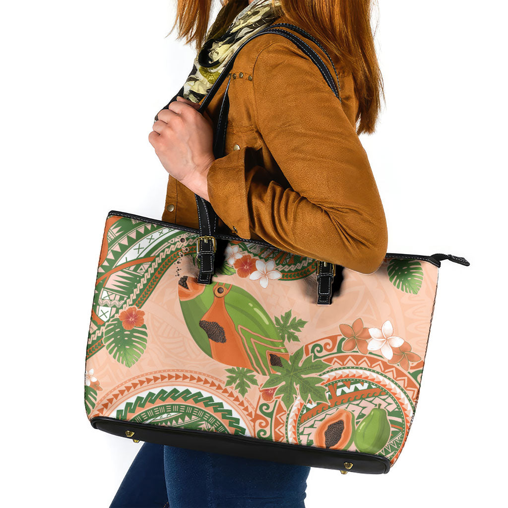 Hawaii Papaya Leather Tote Bag Cute Cosplay Humuhumu Fish Plumeria Waves DT05 Orange - Polynesian Pride