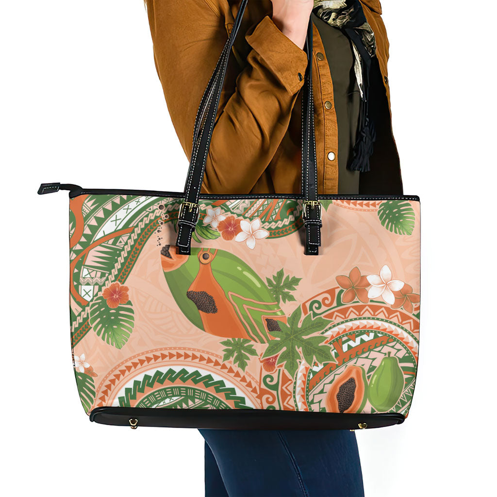 Hawaii Papaya Leather Tote Bag Cute Cosplay Humuhumu Fish Plumeria Waves DT05 - Polynesian Pride