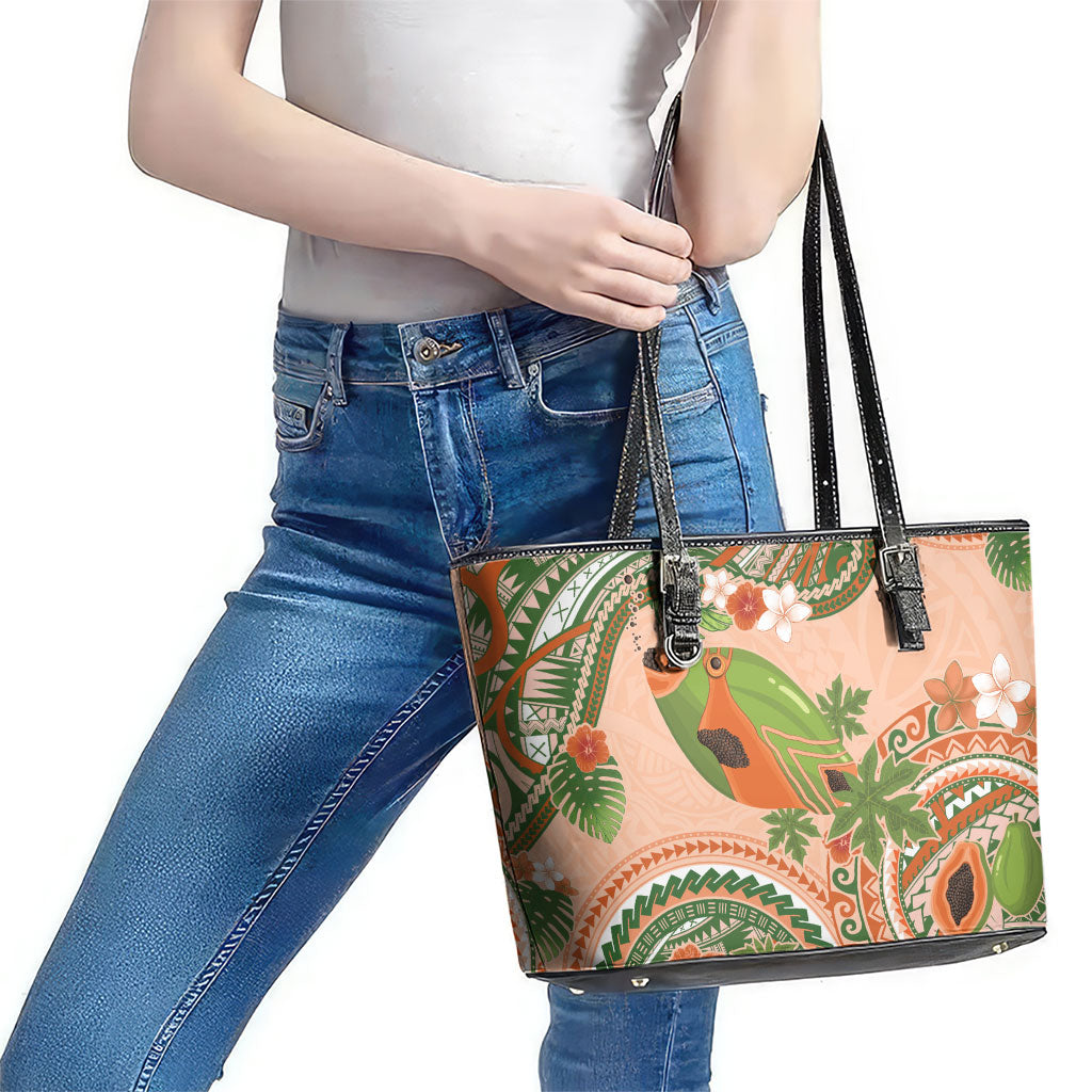 Hawaii Papaya Leather Tote Bag Cute Cosplay Humuhumu Fish Plumeria Waves DT05 - Polynesian Pride