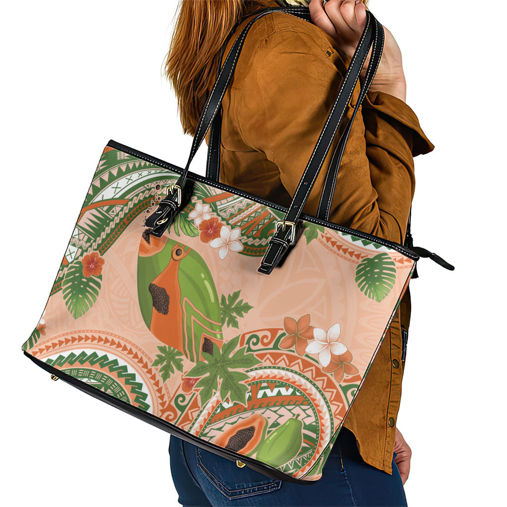 Hawaii Papaya Leather Tote Bag Cute Cosplay Humuhumu Fish Plumeria Waves DT05 - Polynesian Pride