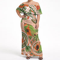 Hawaii Papaya Off Shoulder Maxi Dress Cute Cosplay Humuhumu Fish Plumeria Waves DT05 Women Orange - Polynesian Pride