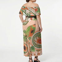 Hawaii Papaya Off Shoulder Maxi Dress Cute Cosplay Humuhumu Fish Plumeria Waves DT05 - Polynesian Pride