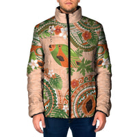 Hawaii Papaya Padded Jacket Cute Cosplay Humuhumu Fish Plumeria Waves DT05 Men Orange - Polynesian Pride