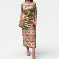 Hawaii Papaya Puletasi Cute Cosplay Humuhumu Fish Plumeria Waves DT05 Long Dress Orange - Polynesian Pride